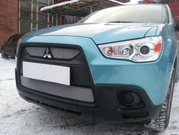 3 779 р. Защитная сетка в бампер (низ, ячейка 3х7 мм) Alfeco Стандарт  Mitsubishi ASX (2010-2012) дорестайлинг (Хром)  с доставкой в г. Йошкар-Ола. Увеличить фотографию 4