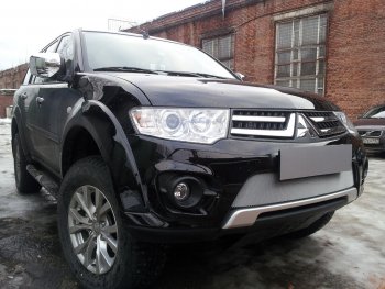 3 199 р. Защитная сетка в бампер (низ, ячейка 3х7 мм) Alfeco Стандарт  Mitsubishi L200  4 - Pajero Sport  PB (Хром)  с доставкой в г. Йошкар-Ола. Увеличить фотографию 3