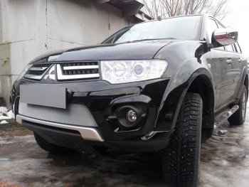 3 199 р. Защитная сетка в бампер (низ, ячейка 3х7 мм) Alfeco Стандарт Mitsubishi L200 4  рестайлинг (2013-2016) (Хром)  с доставкой в г. Йошкар-Ола. Увеличить фотографию 4