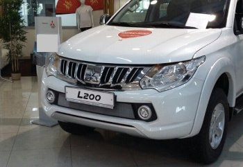 3 899 р. Защитная сетка в бампер (низ, ячейка 3х7 мм) Alfeco Стандарт  Mitsubishi L200  5 KK,KL (2015-2019) дорестайлинг (Хром)  с доставкой в г. Йошкар-Ола. Увеличить фотографию 2