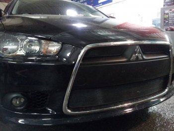 6 999 р. Защитная сетка в бампер (3 части, ячейка 3х7 мм) Alfeco Стандарт  Mitsubishi Lancer  10 CY (2011-2017) седан рестайлинг, хэтчбек 5 дв рестайлинг (Чёрная)  с доставкой в г. Йошкар-Ола. Увеличить фотографию 3