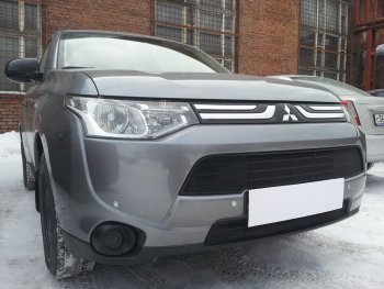 6 199 р. Защитная сетка в бампер (2 части, ячейка 3х7 мм) Alfeco Стандарт Mitsubishi Outlander GF дорестайлинг (2012-2014) (Чёрная)  с доставкой в г. Йошкар-Ола. Увеличить фотографию 4