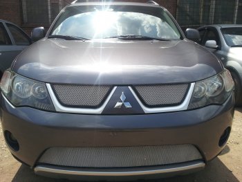 3 279 р. Защитная сетка в бампер (низ, ячейка 3х7 мм) Alfeco Стандарт Mitsubishi Outlander XL (CW)  дорестайлинг (2005-2009) (Хром)  с доставкой в г. Йошкар-Ола. Увеличить фотографию 4