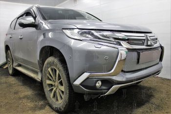 4 389 р. Защитная сетка в бампер (низ, ячейка 3х7 мм) Стрелка11 Стандарт Mitsubishi Pajero Sport QE дорестайлинг (2015-2021) (Хром)  с доставкой в г. Йошкар-Ола. Увеличить фотографию 4