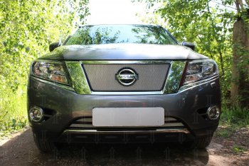 Защитная сетка в бампер (верх, ячейка 3х7 мм) Стрелка11 Стандарт Nissan Pathfinder R52 дорестайлинг (2012-2017)  (Хром)