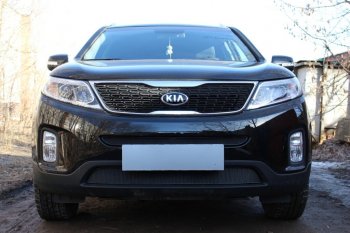 Защитная сетка в бампер (низ, ячейка 4х10 мм) Alfeco Премиум KIA Sorento XM рестайлинг (2012-2015) ()