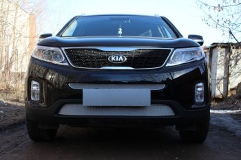 4 299 р. Защитная сетка в бампер (низ, ячейка 4х10 мм) Alfeco Премиум KIA Sorento XM рестайлинг (2012-2015) (Хром)  с доставкой в г. Йошкар-Ола. Увеличить фотографию 2