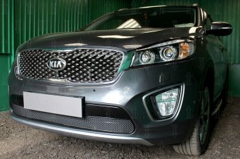 4 299 р. Защитная сетка в бампер (низ, ячейка 4х10 мм) Alfeco Премиум KIA Sorento UM/Prime дорестайлинг (2014-2018) (Чёрная)  с доставкой в г. Йошкар-Ола. Увеличить фотографию 2