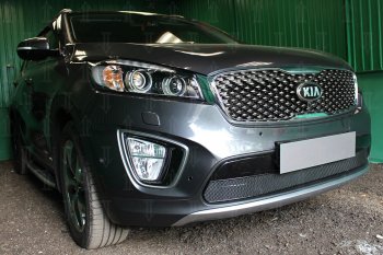 4 299 р. Защитная сетка в бампер (низ, ячейка 4х10 мм) Alfeco Премиум KIA Sorento UM/Prime дорестайлинг (2014-2018) (Чёрная)  с доставкой в г. Йошкар-Ола. Увеличить фотографию 3