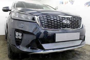 4 299 р. Защитная сетка в бампер (низ, ячейка 4х10 мм) Alfeco Премиум KIA Sorento UM/Prime рестайлинг (2018-2020) (Хром)  с доставкой в г. Йошкар-Ола. Увеличить фотографию 2