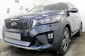 4 299 р. Защитная сетка в бампер (низ, ячейка 4х10 мм) Alfeco Премиум KIA Sorento UM/Prime рестайлинг (2018-2020) (Хром)  с доставкой в г. Йошкар-Ола. Увеличить фотографию 3