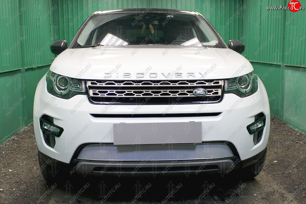 5 249 р. Защитная сетка в бампер (низ, ячейка 4х10 мм) Alfeco Премиум Land Rover Discovery Sport L550 дорестайлинг (2014-2019) (Хром)  с доставкой в г. Йошкар-Ола