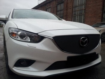 4 299 р. Защитная сетка в бампер (низ, ячейка 4х10 мм) Alfeco Премиум  Mazda 6  GJ (2012-2015) дорестайлинг седан, дорестайлинг универсал (Чёрная)  с доставкой в г. Йошкар-Ола. Увеличить фотографию 4