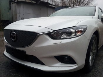 4 299 р. Защитная сетка в бампер (низ, ячейка 4х10 мм) Alfeco Премиум Mazda 6 GJ дорестайлинг универсал (2012-2015) (Чёрная)  с доставкой в г. Йошкар-Ола. Увеличить фотографию 2