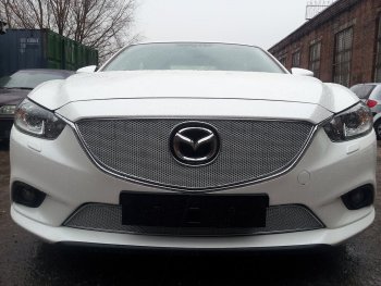 4 399 р. Защитная сетка в бампер (низ, ячейка 4х10 мм) Alfeco Премиум  Mazda 6  GJ (2012-2015) дорестайлинг седан, дорестайлинг универсал (Хром)  с доставкой в г. Йошкар-Ола. Увеличить фотографию 1