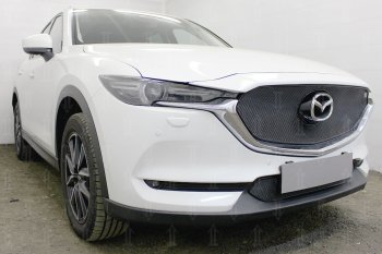 6 299 р. Защитная сетка в бампер (верх, 3D, ячейка 4х10 мм) Alfeco Премиум Mazda CX-5 KF (2016-2025) (Чёрная)  с доставкой в г. Йошкар-Ола. Увеличить фотографию 2