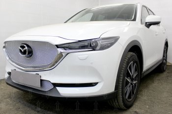 7 349 р. Защитная сетка в бампер (верх, 3D, ячейка 4х10 мм) Alfeco Премиум Mazda CX-5 KF (2016-2024) (Хром)  с доставкой в г. Йошкар-Ола. Увеличить фотографию 2