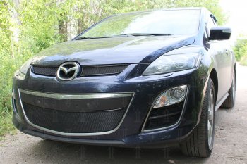 4 199 р. Защитная сетка в бампер (низ, ячейка 4х10 мм) Alfeco Премиум Mazda CX-7 ER рестайлинг (2010-2012) (Чёрная)  с доставкой в г. Йошкар-Ола. Увеличить фотографию 2