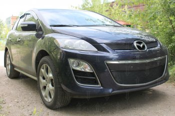 4 199 р. Защитная сетка в бампер (низ, ячейка 4х10 мм) Alfeco Премиум Mazda CX-7 ER рестайлинг (2010-2012) (Чёрная)  с доставкой в г. Йошкар-Ола. Увеличить фотографию 3