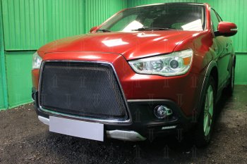 6 999 р. Защитная сетка в бампер (3D, ячейка 4х10 мм) Alfeco Премиум Mitsubishi ASX дорестайлинг (2010-2012) (Чёрная)  с доставкой в г. Йошкар-Ола. Увеличить фотографию 2