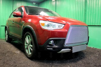 8 349 р. Защитная сетка в бампер (3D, ячейка 4х10 мм) Alfeco Премиум Mitsubishi ASX дорестайлинг (2010-2012) (Хром)  с доставкой в г. Йошкар-Ола. Увеличить фотографию 2