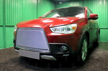 8 349 р. Защитная сетка в бампер (3D, ячейка 4х10 мм) Alfeco Премиум Mitsubishi ASX дорестайлинг (2010-2012) (Хром)  с доставкой в г. Йошкар-Ола. Увеличить фотографию 3