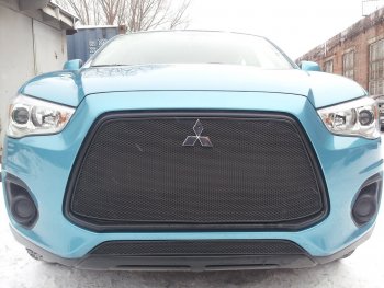 3 679 р. Защитная сетка в бампер (низ, ячейка 4х10 мм) Alfeco Премиум Mitsubishi ASX 1-ый рестайлинг (2013-2016) (Чёрная)  с доставкой в г. Йошкар-Ола. Увеличить фотографию 3