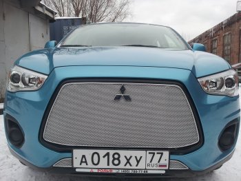 5 999 р. Защитная сетка в бампер (верх, ячейка 4х10 мм) Alfeco Премиум Mitsubishi ASX 1-ый рестайлинг (2013-2016) (Хром)  с доставкой в г. Йошкар-Ола. Увеличить фотографию 4