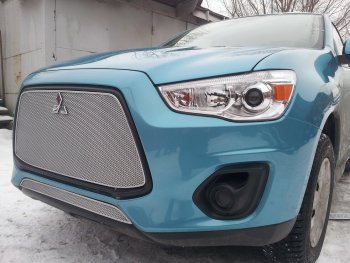 4 299 р. Защитная сетка в бампер (низ, ячейка 4х10 мм) Alfeco Премиум Mitsubishi ASX 1-ый рестайлинг (2013-2016) (Хром)  с доставкой в г. Йошкар-Ола. Увеличить фотографию 2