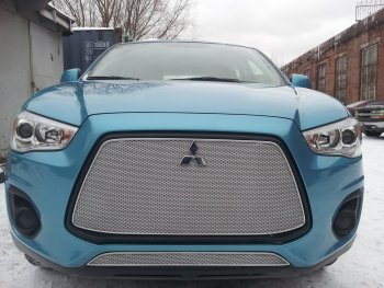 4 299 р. Защитная сетка в бампер (низ, ячейка 4х10 мм) Alfeco Премиум Mitsubishi ASX 1-ый рестайлинг (2013-2016) (Хром)  с доставкой в г. Йошкар-Ола. Увеличить фотографию 3