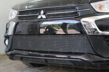 4 999 р. Защитная сетка в бампер (середина, ячейка 4х10 мм) Alfeco Премиум Mitsubishi ASX 2-ой рестайлинг (2017-2020) (Чёрная)  с доставкой в г. Йошкар-Ола. Увеличить фотографию 2