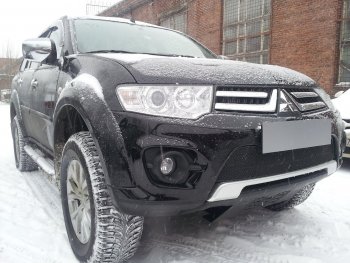 4 299 р. Защитная сетка в бампер (низ, ячейка 4х10 мм) Alfeco Премиум  Mitsubishi L200  4 - Pajero Sport  PB (Чёрная)  с доставкой в г. Йошкар-Ола. Увеличить фотографию 2