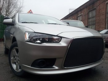 Защитная сетка в бампер (ячейка 3х7 мм) Alfeco Стандарт Mitsubishi Lancer 10 седан рестайлинг (2011-2017)  (Чёрная)