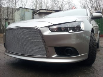 5 999 р. Защитная сетка в бампер (ячейка 3х7 мм) Alfeco Стандарт Mitsubishi Lancer 10 седан рестайлинг (2011-2017) (Хром)  с доставкой в г. Йошкар-Ола. Увеличить фотографию 2