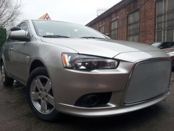 5 999 р. Защитная сетка в бампер (ячейка 3х7 мм) Alfeco Стандарт Mitsubishi Lancer 10 седан рестайлинг (2011-2017) (Хром)  с доставкой в г. Йошкар-Ола. Увеличить фотографию 3