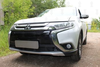 10 399 р. Защитная сетка в бампер (3 части, ячейка 4х10 мм) Alfeco Премиум Mitsubishi Outlander GF 2-ой рестайлинг (2015-2018) (Чёрная)  с доставкой в г. Йошкар-Ола. Увеличить фотографию 2