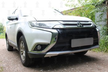 10 399 р. Защитная сетка в бампер (3 части, ячейка 4х10 мм) Alfeco Премиум Mitsubishi Outlander GF 2-ой рестайлинг (2015-2018) (Чёрная)  с доставкой в г. Йошкар-Ола. Увеличить фотографию 3