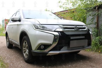 8 999 р. Защитная сетка в бампер (3 части, ячейка 4х10 мм) Alfeco Премиум Mitsubishi Outlander GF 2-ой рестайлинг (2015-2018) (Хром)  с доставкой в г. Йошкар-Ола. Увеличить фотографию 2