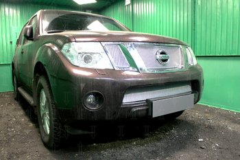 4 949 р. Защитная сетка в бампер (низ, ячейка 4х10 мм) Стрелка11 Премиум Nissan Pathfinder R51 рестайлинг (2009-2014) (Хром)  с доставкой в г. Йошкар-Ола. Увеличить фотографию 2