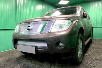 4 949 р. Защитная сетка в бампер (низ, ячейка 4х10 мм) Стрелка11 Премиум Nissan Pathfinder R51 рестайлинг (2009-2014) (Хром)  с доставкой в г. Йошкар-Ола. Увеличить фотографию 3