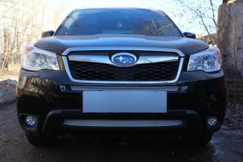 Защитная сетка в бампер (верх, ячейка 4х10 мм) Стрелка11 Премиум Subaru Forester SJ дорестайлинг (2012-2016) ()