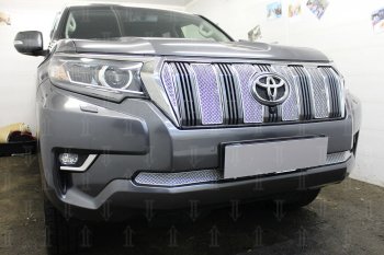 4 499 р. Защитная сетка в бампер (низ, ячейка 4х10 мм) Стрелка11 Премиум Toyota Land Cruiser Prado J150 3-ий рестайлинг (2020-2025) (Хром)  с доставкой в г. Йошкар-Ола. Увеличить фотографию 2