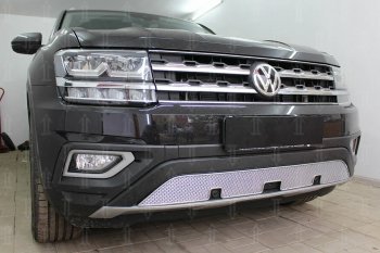 4 649 р. Защитная сетка в бампер (низ, ячейка 4х10 мм) Стрелка11 Премиум Volkswagen Teramont CA1 дорестайлинг (2016-2020) (Хром)  с доставкой в г. Йошкар-Ола. Увеличить фотографию 2