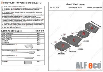 Защита картера двигателя, редуктора переднего моста, КПП и РК (4 части, V-2,0) Alfeco Haval H5 рестайлинг (2020-2023) ()