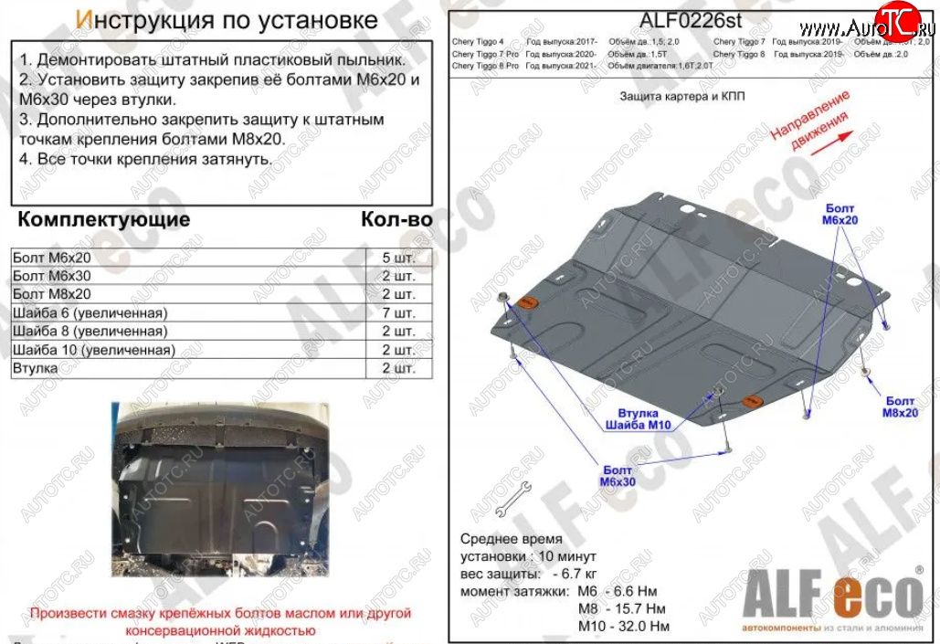 11 999 р. Защита картера двигателя и КПП (V-1,5T;2,0, малая) ALFECO Chery Tiggo 7 (2020-2024) (Алюминий 4 мм)  с доставкой в г. Йошкар-Ола