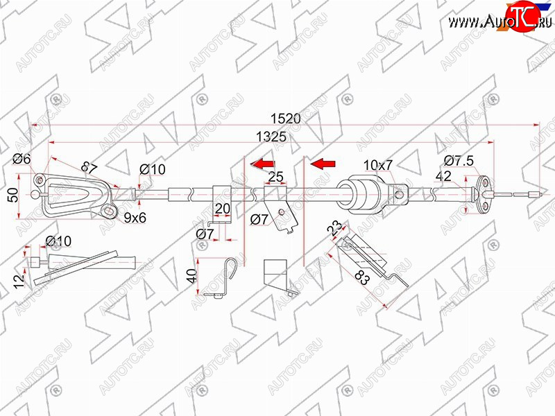 1 679 р. Трос ручника RH 2WD SAT  Nissan Wingroad  2 Y11 (1999-2005) дорестайлинг универсал, рестайлинг универсал (-Antiskid)  с доставкой в г. Йошкар-Ола