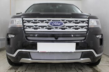 Защитная сетка в бампер (верх, 2 части, ячейка 3х7 мм) Alfeco Стандарт Ford (Форд) Explorer (Експлорер)  U625 (2019-2025) U625 5 дв. ()