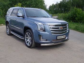 Защита переднего бампера нижняя овальная 75*42 мм ТСС Тюнинг Cadillac Escalade GMTK2 джип 5 дв. короткая база (2015-2020)  (нержавейка)