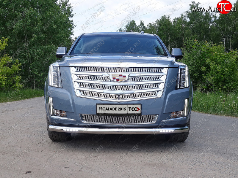 39 749 р. Защита переднего бампера нижняя с ДХО 76,1 мм ТСС Тюнинг Cadillac Escalade GMTK2 джип 5 дв. короткая база (2015-2020) (нержавейка)  с доставкой в г. Йошкар-Ола