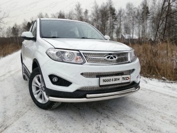 Защита переднего бампера нижняя двойная 60,3*42,4 мм ТСС Тюнинг Chery Tiggo 5 (T21) дорестайлинг (2014-2017)  (нержавейка)